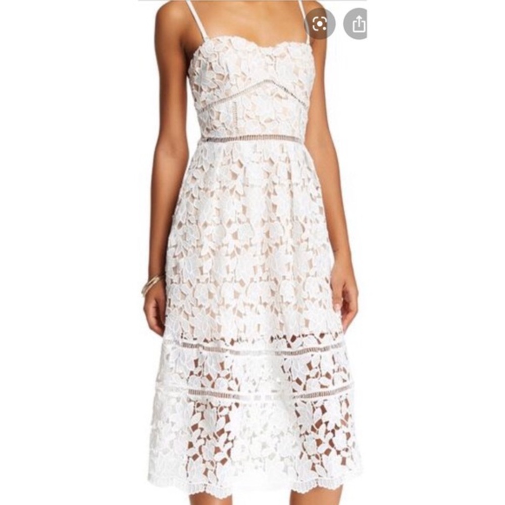 Lulus White Nude Floral Lace Strapless Midi Dress